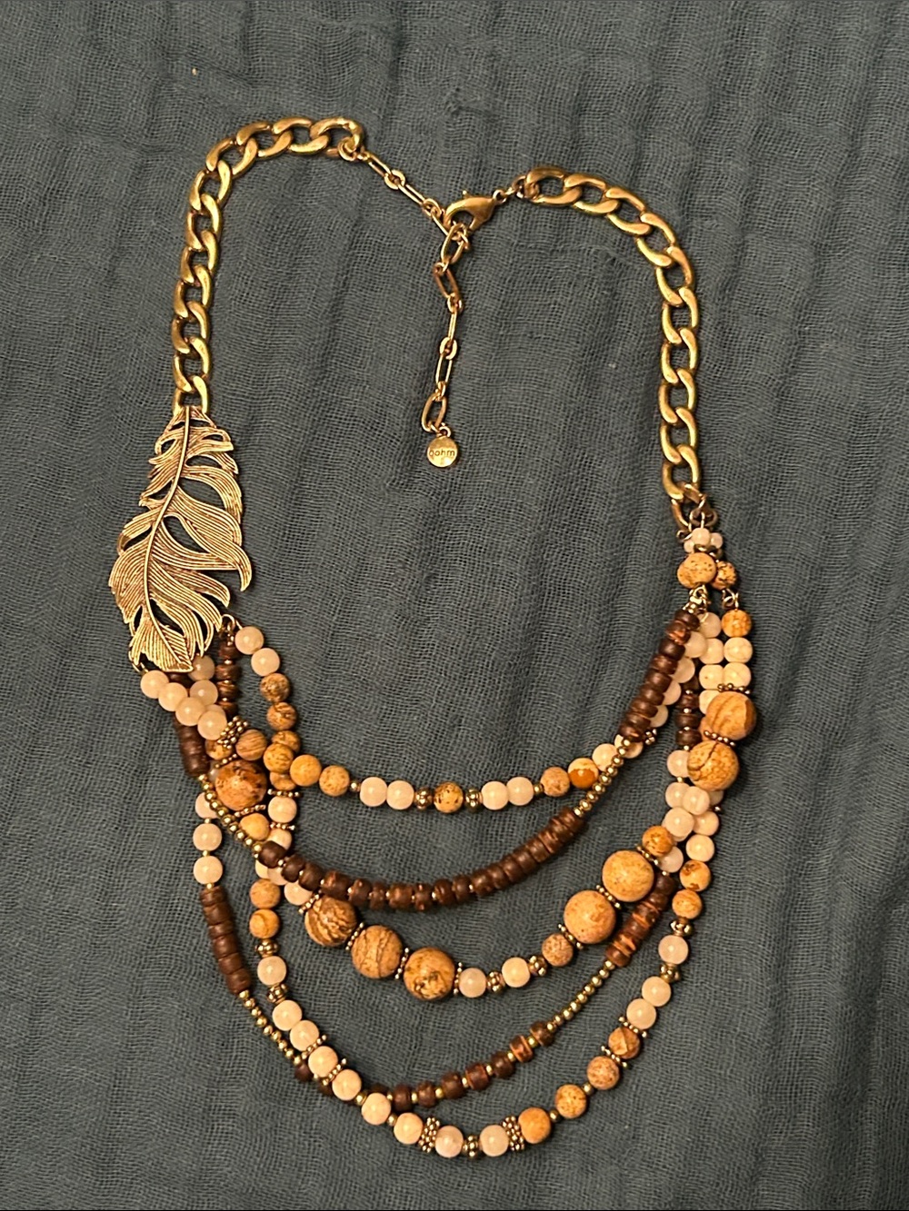 Bohm Multi-Strand Gold & Brown Beaded Feather Necklace - Women Jewelry